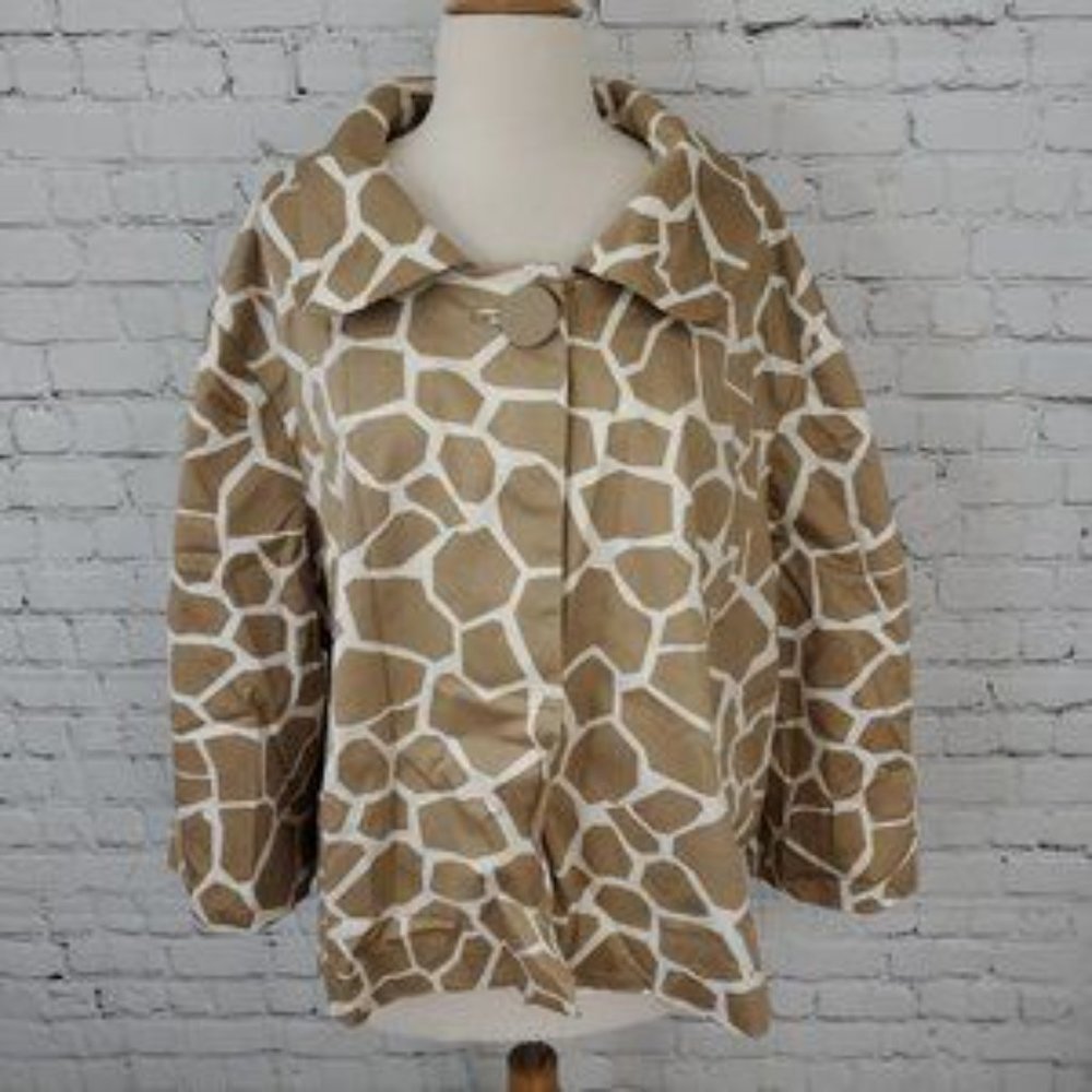 Sandro Giraffe Print Jacket Tan Ivory 3X Plus